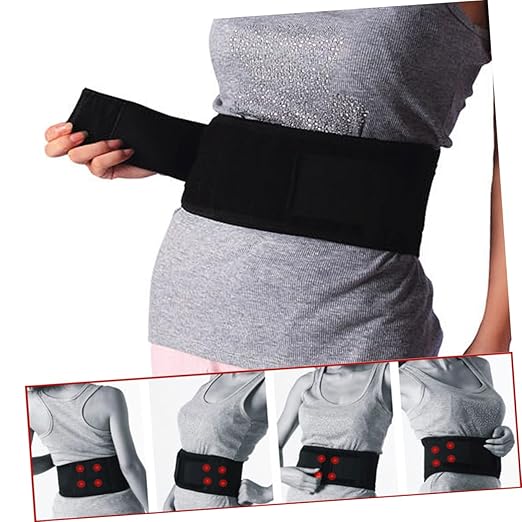 2pcs Portable Adjustable Magnetic Therapy Waist Support Belt for Lower Back Self-heating Design Double Pull Strap Black for Rehabilitation and Daily Use