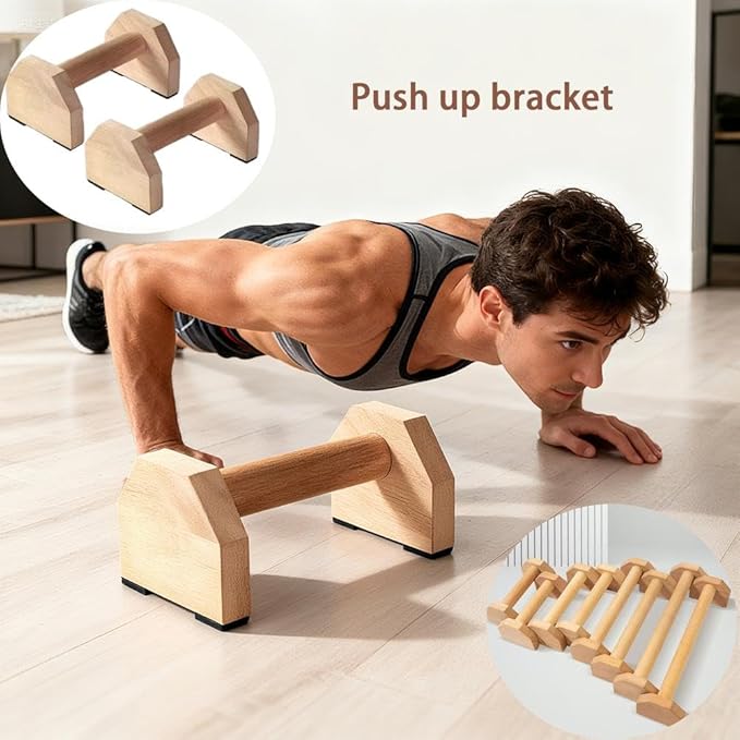2PCS Wooden Parallettes Push up Bars,Non-Slip Base Exercise Home Workout Equipment,Calisthenics Bar - Handstand Blocks and Pushup Handles for Home Gym, Calisthenics & Strength Training