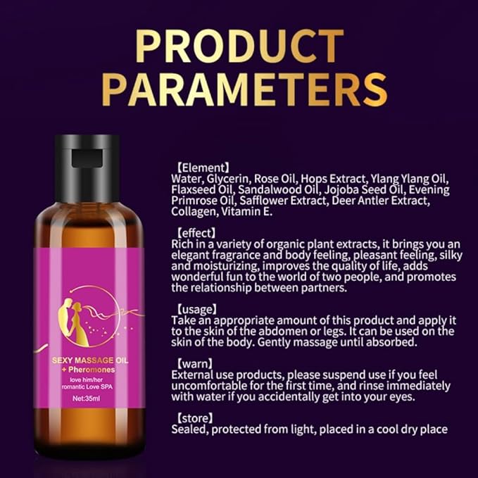 Massage Oil for Couples, Sex Massage Oil with Pheromones Romantic Lover Spa Oil, Relaxing Full Body Massage Oil for Date Night
