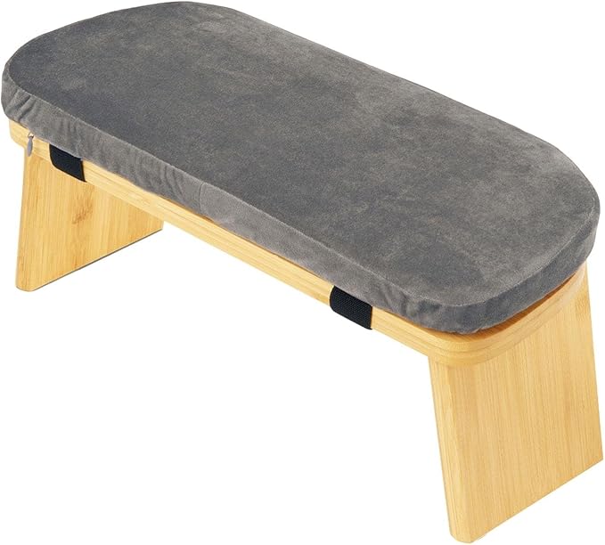Meditation Bench, Kneeling Stool Chair with Soft Cushion for Extended Practice Folding Wood Prayer Bench, Prayer Stool, Gray