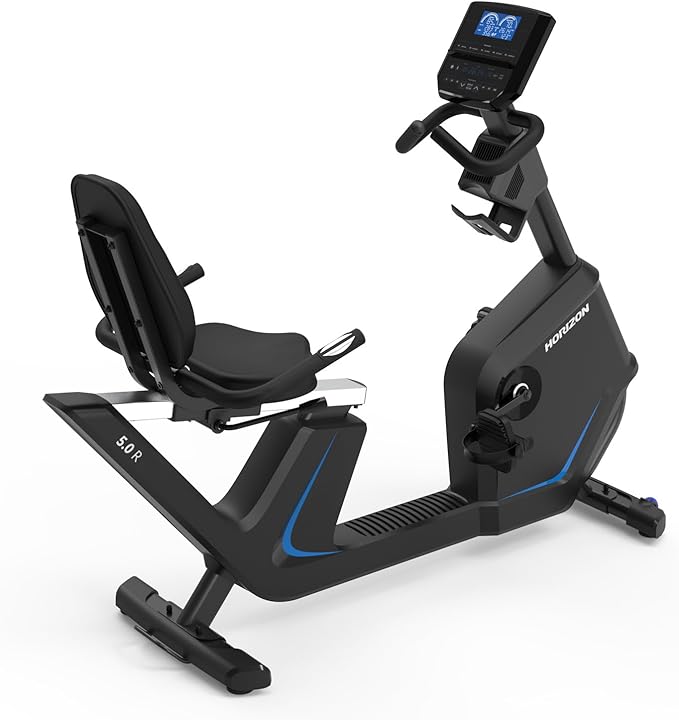 Horizon Fitness 5.0R Recumbent Bike, Fitness & Cardio, Magnetic Resistance Cycling Bike with Bluetooth, Comfort Seat with Lumbar Support, Step-through Frame, and 350lb Weight Capacity