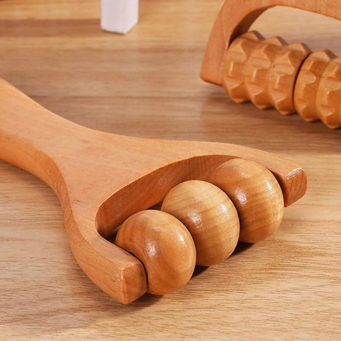 Healifty Wooden Foot Massager Roller Tool for Neck Shoulder Back and Legs - Compact Handheld Acupoint Massage Roller for Muscle Relief and Daily Use 2-Pack