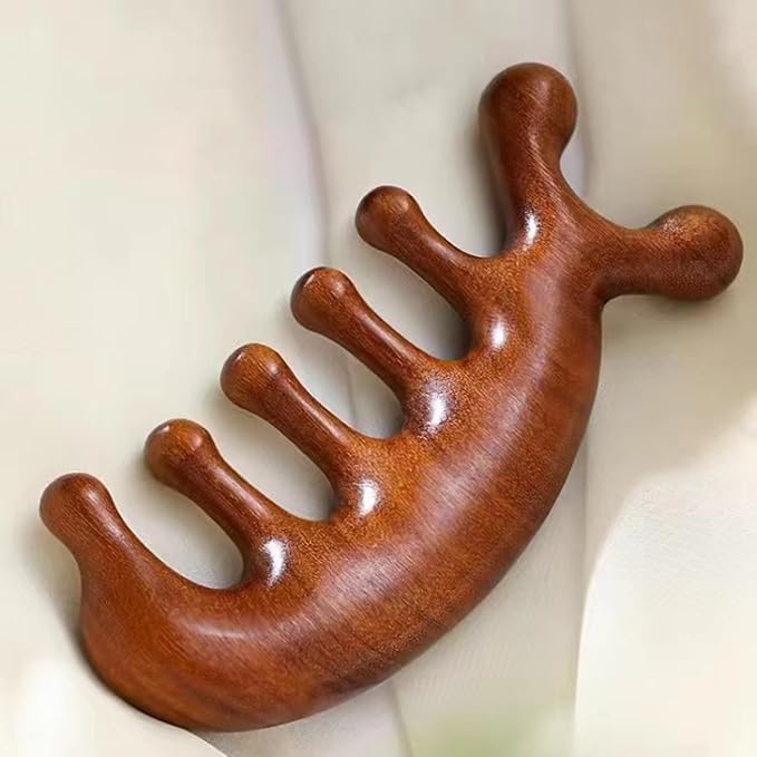 Green Sandalwood Massage Comb - Multi-Functional Scalp Guasha Tool for Relaxation, Acupoint Treatment, Hair Growth - Wooden Gift for Women & Men