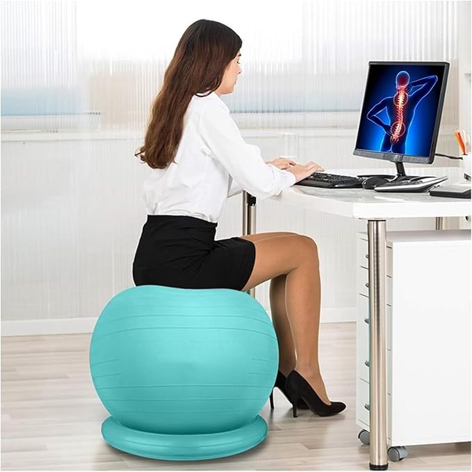 Yoga Ball Chair,Yoga Ball，Exercise Ball, Office Ball Chair with Base & Pump Stability Yoga Ball Seat for Back Pain Relief Home Gym Exercise Ball Chair for Core Strength Training(Green,Diameter 75cm (