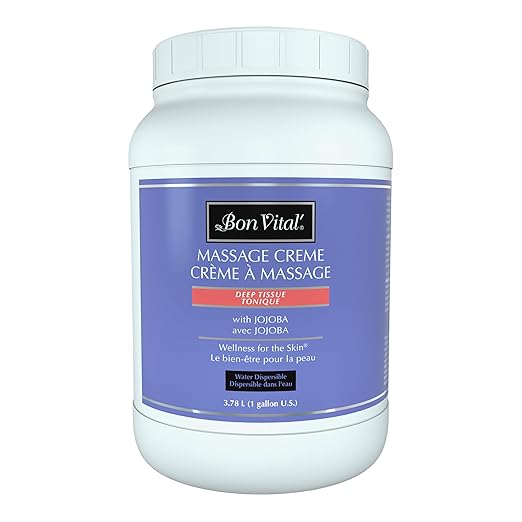 Bon Vital' Deep Tissue Massage Creme, 1-Gallon Container, Lightweight Non-Greasy Formula for All Skin Types, Ideal for Deep Muscle Manipulation, Hydrating Massage Lotion for Spa and Home Use