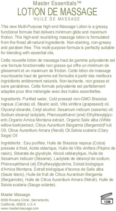 Master Massage Organic Massage Lotion (Pack of 2) - 8 fl oz, Skin-Nourishing Formula for Relaxation, Ideal for Massage Therapy and Home Use