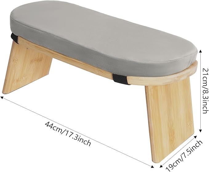 DYNAMI Bamboo Meditation Bench with Sponge Cushion, Portable Foldable Ergonomic Meditation Stool,Wooden Kneeling Stool for Yoga Sitting Prayer,Load Capacity 396lbs (Gray)