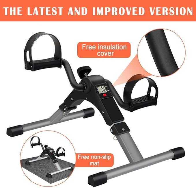 TABEKE Under Desk Bike Pedal Exerciser, Fully Assembled Folding Pedal Exerciser for Arm and Leg Workout, Portable Sitting Desk Cycle with LCD Screen Displays (Grey)