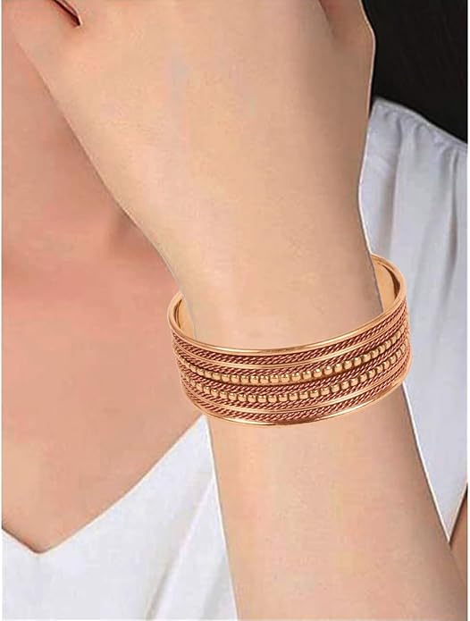 Touchstone copper bracelets | gift for men women |adjustable 100% pure solid real magnetic jewelry | handmade bracelet set combo | rope braided tibetan bangles.