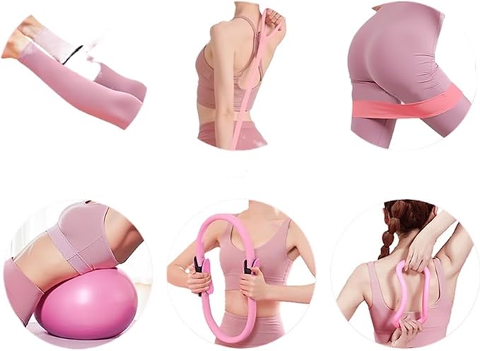 13 Piece Pilates Yoga Set for Women, Home Gym Workout Kit with Resistance Bands, Ankle Weights, Pilates Ring & Loop Bands, Toning Fitness Essentials Starter Accessories(Pink)