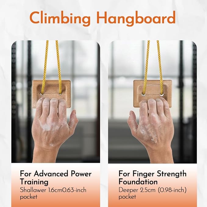 Portable Beech Wood Fingerboard Climbing Hangboard Set – Dual-Pocket Grip Blocks for Finger & Forearm Strength Training – Adjustable Rope and Metal Clips Included