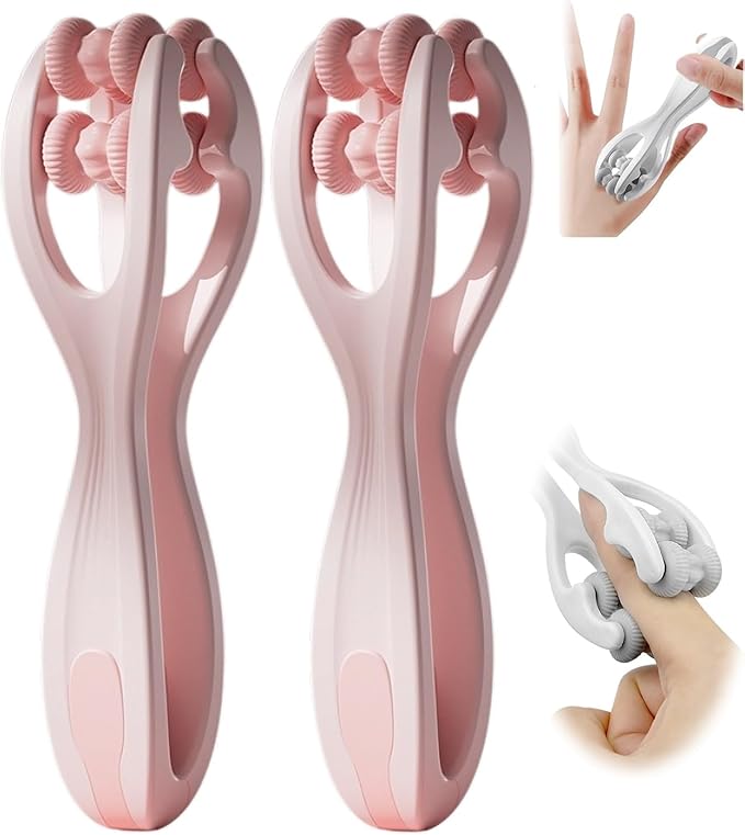 2pcs Finger Massager for Arthritis Finger Arthritis Pain Relief Manual Massage Tools Hand Massage Roller Thumb Massager for Woman Mothers Day Gift Palm Foot Acupressure Tool Pink
