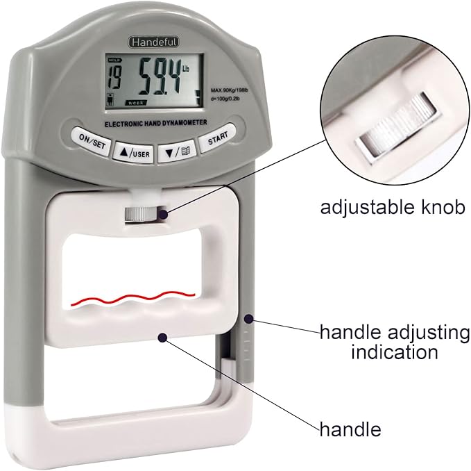 Handeful Grip Strength Tester Trainer - Dynamometer Handgrip Measurer Meter, Handheld Strengthener Exerciser for Sports, School, and Home Use