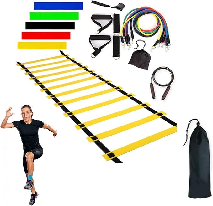 Agility Ladder – Speed Ladder Soccer Football Athletic Fitness Kit | Jump Rope Parachute Discs Belt Basketball Exercise Workout Coordination Endurance Training Tools