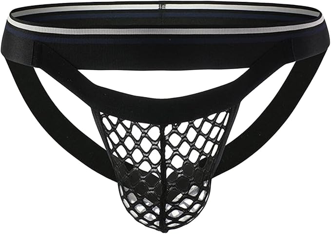 JEsilunmaMY Men's Fishnet Jockstrap U Convex Breathable Low Waist Mesh Thong Underwear Athletic Supporters Briefs Underpants