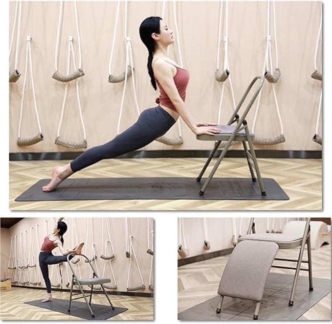 Folding Yoga Chair for Adults, Curved Chaise Lounge Chair for Yoga, Heavy-Duty Meditation and Exercise Chair with Detachable Lumbar Back Support for Home Workouts and Stretching (Black)