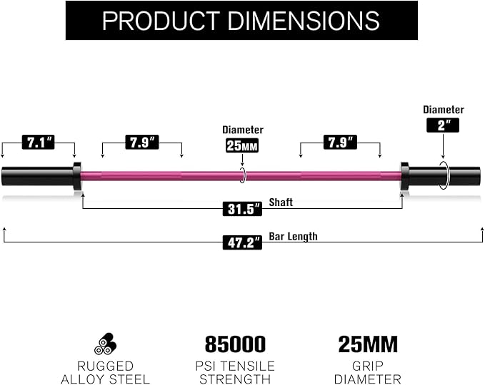 RITFIT Olympic Barbell 4ft/6ft - 2 Inch Weight Bar for Strength Training, Weightlifting, Squat, Deadlift, Bench Press, Curl, Overhead Press - 350lbs/500lbs Capacity