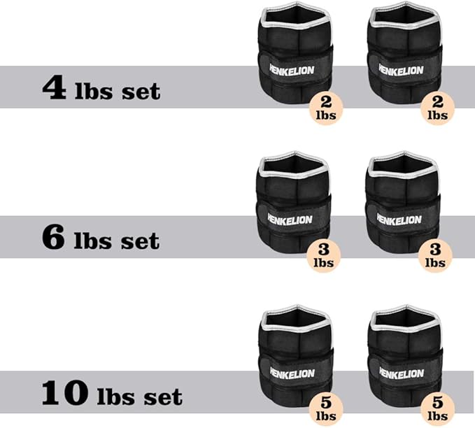 Henkelion 1 Pair 2 3 5 10 Lbs Adjustable Ankle Weights for Women Men Kids, Strength Training Wrist and Ankle Weights Sets for Gym, Fitness Workout, Running, Lifting - Black Grey Pink Blue Purple