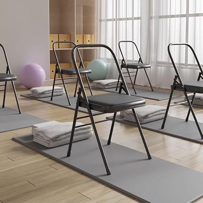 Yoga Chair,Backless Yoga Chair Prop,Pilates Chair,Strength Training Inversion Equipment,Yoga Chair Iyengar,Foldable and Portable Folding Stools for Yoga,Black Triple Beam