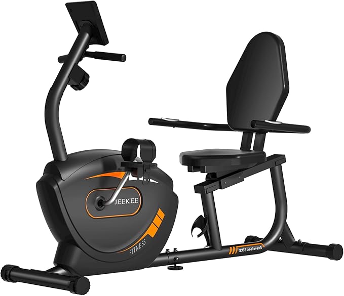 JEEKEE Recumbent Exercise Bike for Seniors, Whisper-Quiet Stationary Bikes for Home, 400LB Weight Capacity & 16 Levels Magnetic Resistance, Heart Rate Handle