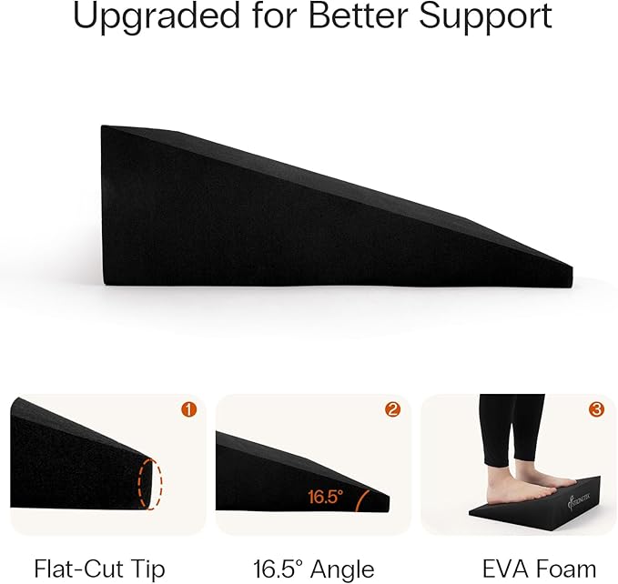 StrongTek XL Foam Yoga Wedge Blocks, Black, Set of 2, 16.5° Incline, 13" × 12.75" × 3.75", for Yoga, Stretching, Squats & Physical Therapy