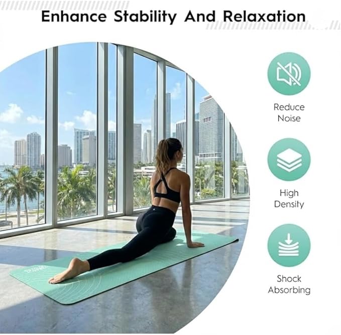 Rubber Yoga Mat (72" x 24" x 5mm) - Cruise Color Non-Slip Workout Mat with Alignment Lines for Women & Men - Durable, Eco-Friendly, Latex-Free Exercise Mat for Home, Pilates & Fitness by ENERGI CORE