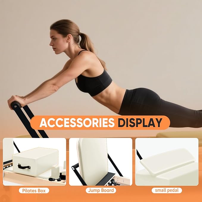 Professional Pilates Reformer Machine with Jumpboard, Reformer Box, and Foot Straps – Studio-Grade Pilates Equipment for Home Use, Adjustable Resistance & Smooth Glide System
