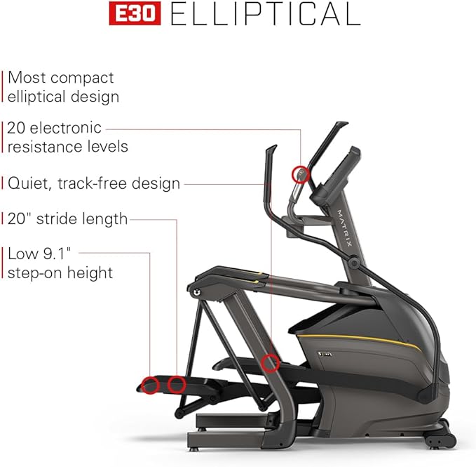 Matrix Fitness E30 Elliptical with XR | 8.5" LCD | Low Impact Workouts, Full Body Cardio, High Calorie Burn | Space Saving Compact Design, Suspension Elliptical
