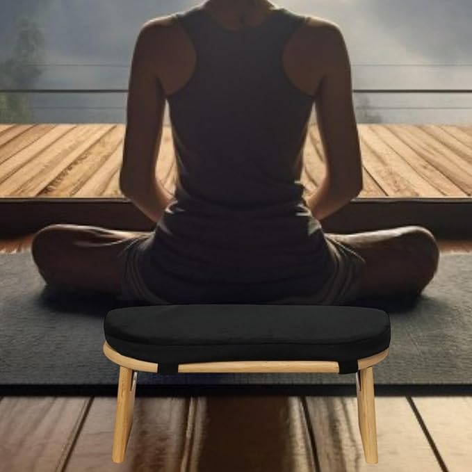 Meditation Bench Prayer Bench Removable Ergonomic Foldable Bamboo Kneeling Stool Stool for Office Bedroom Tea Ceremony(Black)