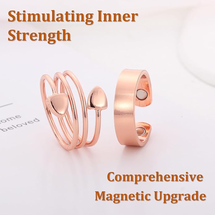 Magnetic Copper Rings Set for Women, Elegant Lymphatic Jewelry Gifts, Vintage Adjustable Vine Design