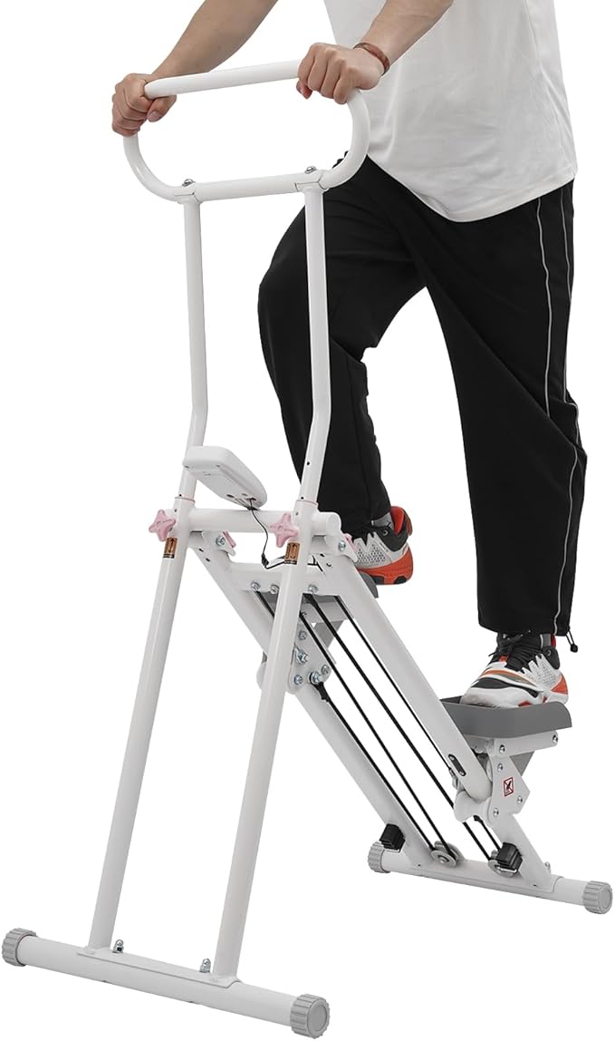 Stair Stepper for Exercise at Home, Foldable Compact Space Cardio Vertical Climbing Stairs Machine, Stair Master with Adjustable Height Handle, Anti-Slip Pedal