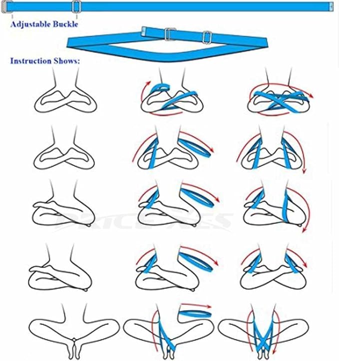 Yoga Stretching Seat Strap w/Adjustable Metal Buckle, Super Elastic Physical Therapy Fitness Belt, Resistance Exercise Band Lengthen Cross Legged Meditation Leg Stretcher Workout Trainer