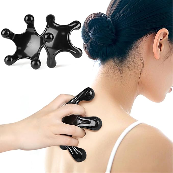 Trigger Point Massage Tools, 2 Pack Easier Grip Star Shaped 5 Legged Pressure Point Handheld Massage Tool for Deep Tissue Pain Relief, Suitable for Full Body (Black)