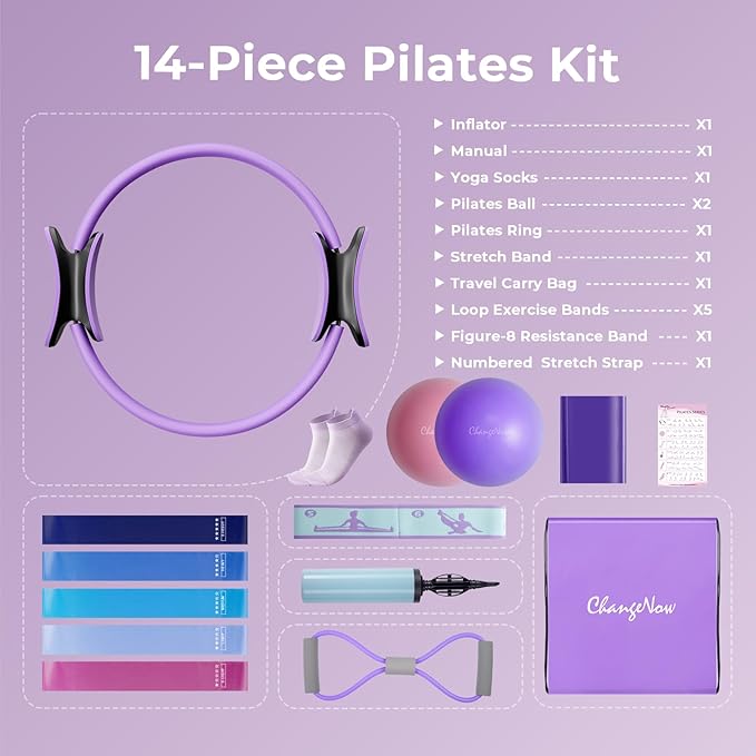 Targeted Training Pilates Kit,Upgraded Pilates Equipment for Women with 14'' Magic Circle, Figure 8 Bands, Pilates Ball & Bands to Firm Core, Thighs, Glutes & Arms at Home - Workout Guide Included