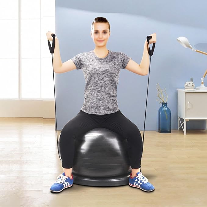 CMYUN Yoga Ball Chair Stability Ball Chair with Bands & Base, Sturdy Desk Ball Chair for Spine Alignment, Exercise Ball Seat for Yoga/Workout/Fitness/Pilates (Size : Diameter 75cm (29 1/2"))