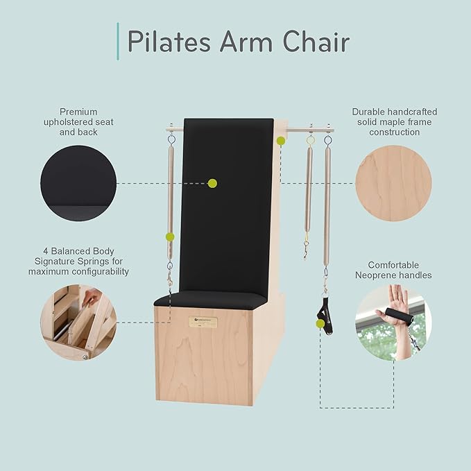 Balanced Body Pilates Arm Chair, Pilates Exercise Equipment, Lower and Upper Body Workout Equipment, Pilates Posture Chair, Exercise Chair for Home Gym or Pilates Studio Use