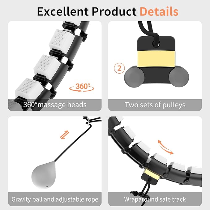 Smart Queen 24 Detachable Knots Quiet Hoop, Weighted Infinity Hula Fit Hoop for Adults Weight Loss, Great for Women and Beginners