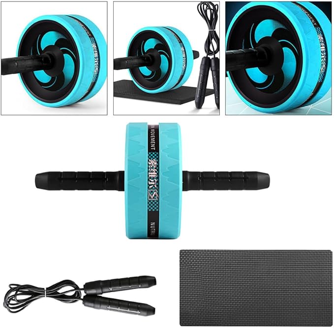 Ab Roller Wheel Exercise Kit with Knee Pad and Jump Rope, Blue Fitness Roller Wheel for Abdominal Exercise and Core Strength Training at Home