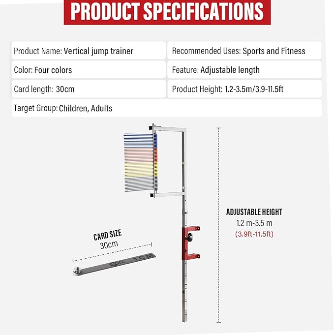 Adjustable Height Vertical Jump Tester, 47.24''-137.8" Wall-Mounted Vertical Jump Measurement Tool, School Gym Verticals Jumps Trainer Training Equipment, Verticals Jumps Tester Outdoor Use