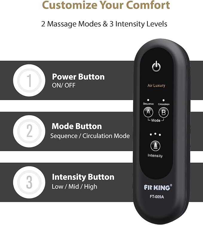 FIT KING Leg Massager for Circulation and Pain Relief, Air Compression Leg and Foot Massager to Relieve Pain Swelling Edema with 2 Size Extensions- Great Gift for Wife Mom and Friend