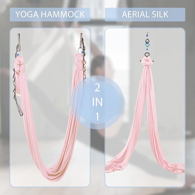 5.5 Yards Aerial Silks Yoga Swing Set - Aerial Yoga Hammock Kit Anti-Gravity Flying for Fitness, Low/Non Stretch Nylon Tricot Fabric Hardware Included for Dance
