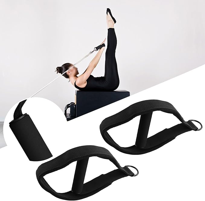 Double Loop Pilates Straps for Reformer, Polar Fleece Foot Exercise Bands with D-Rings and Cross Bar for Home Gym Fitness Training