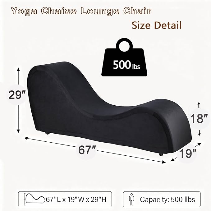 Curved Lounge Bench Chair for, Relaxing, Chaise Chairs with Removable Cover, Metal Frame (Black Velvet)