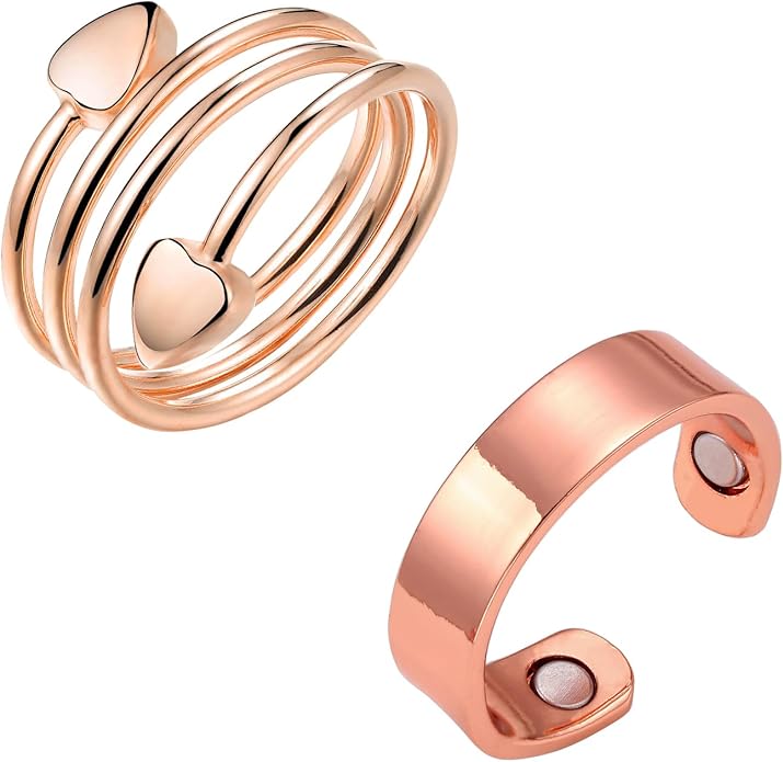 Magnetic Copper Rings Set for Women, Elegant Lymphatic Jewelry Gifts, Vintage Adjustable Vine Design