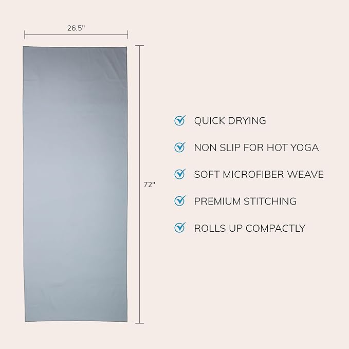 Fittest Pro Non-Slip Hot Yoga Towel with Super-Absorbent Soft Suede Microfiber in Many Colors, for Bikram Pilates and Yoga Mats. (72.00 x 26.50) Frosted Blue