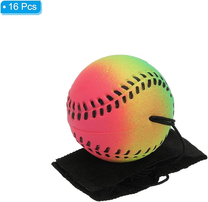 PATIKIL 2.5 Inch Sports Wrist Ball, 16Pcs Baseball Rubber Rebound Wristband Wrist Return Ball Sport on A String for Exercise Play, Mixed Colors