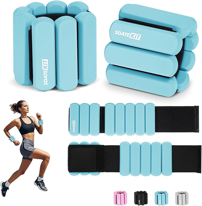 Wrist and Ankle Weights for Women & Men 2 Pack (1lb Each), Adjustable Silicone Wearable Arm & Leg Weights for Pilates, Gym, Yoga, Cardio, Strength Training