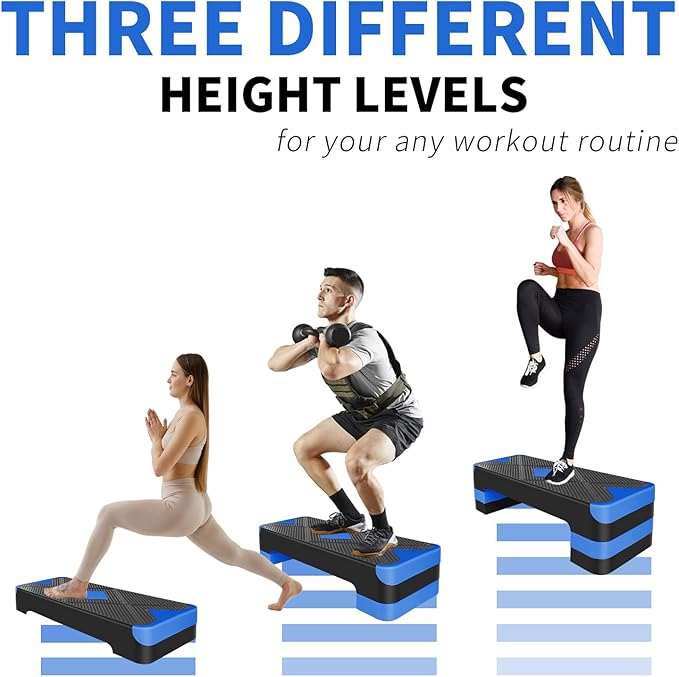 27" Aerobic Exercise Step Adjustable Aerobic Stepper for Exercise Workout Step Platform for Step Up, Step Deck with 4” 6” 8” Adjustable Height Risers