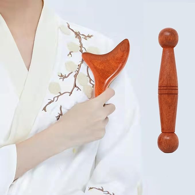 Honbay 2PCS Reflexology Tools Wood Body Massage Tools Triangle Massager Wooden Gua Sha Board Scraping Board Foot Massage Stick Tool Head Neck Hand Waist Calf Leg Foot Massager (Rosewood)