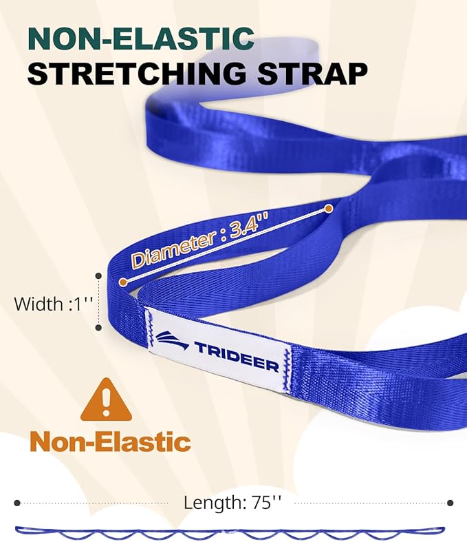 Trideer Stretching Strap for Physical Therapy & Home Rehab, Non-Elastic Yoga Stretch Strap with Loops for Mobility, Yoga & Pilates Stretching